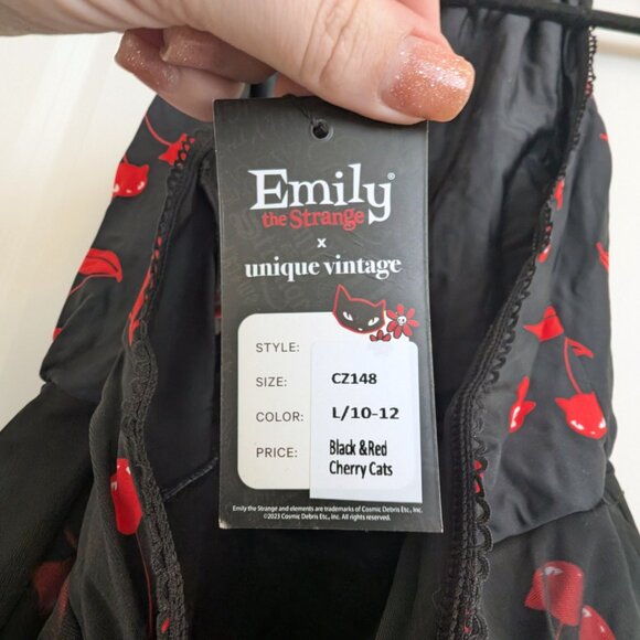 Emily The Strange x Unique Vintage Cherry Cats Skirted Wendy Swimsuit - Picture 9 of 10
